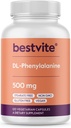 BESTVITE DL-Fenilalanina 500mg (120 Cápsulas vegetarianas) - Sem estearatos - Sem preenchimentos - Vegan - Sem glúten - Não OGM
