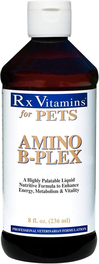Rx Vitaminas para animais de estimação Amino B-Plex para cães e gatos - Nutrientes saudáveis Melhorar o metabolismo e vitalidade da energia - Sabor Bacon 8 fl. oz.