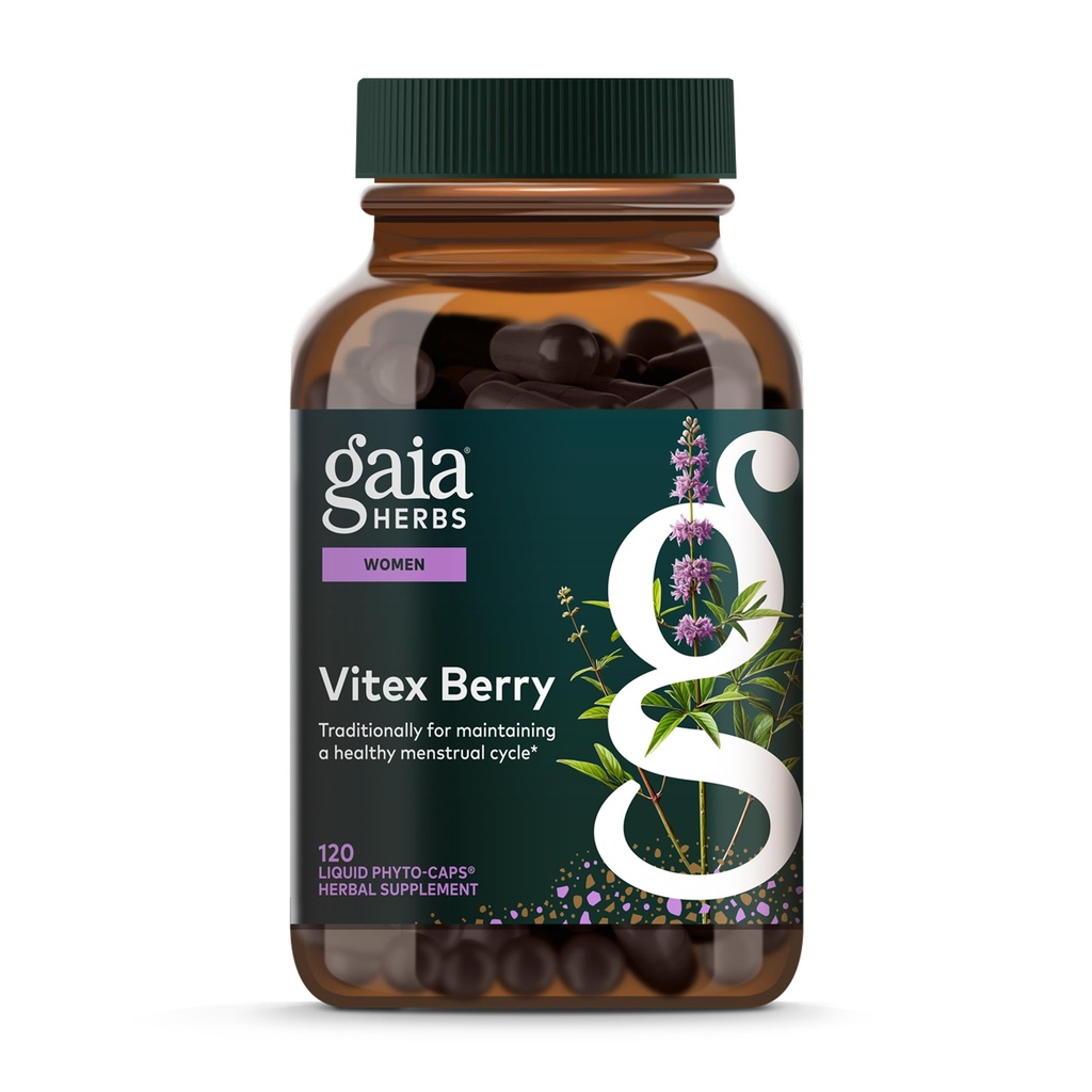 Gaia Herbs Vitex Berry - Apoia equilíbrio hormonal e fertilidade para as mulheres - Progesterona saudável para a saúde menstrual - 120 Vegan Caps (60-Dia de fornecimento)