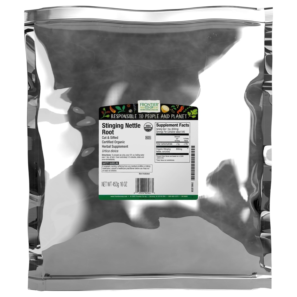 Co-op Frontier Organic Stinging Nettle Root, Cut and Sifted, Kosher 16 Ounce (Pacote de 1)