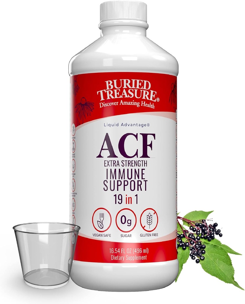 Tesouro enterrado ACF Extra Forte Imune Support, 16 onças. com Dose Cup, Vitaminas e ervas, Dietary Immunity Boost Supplement