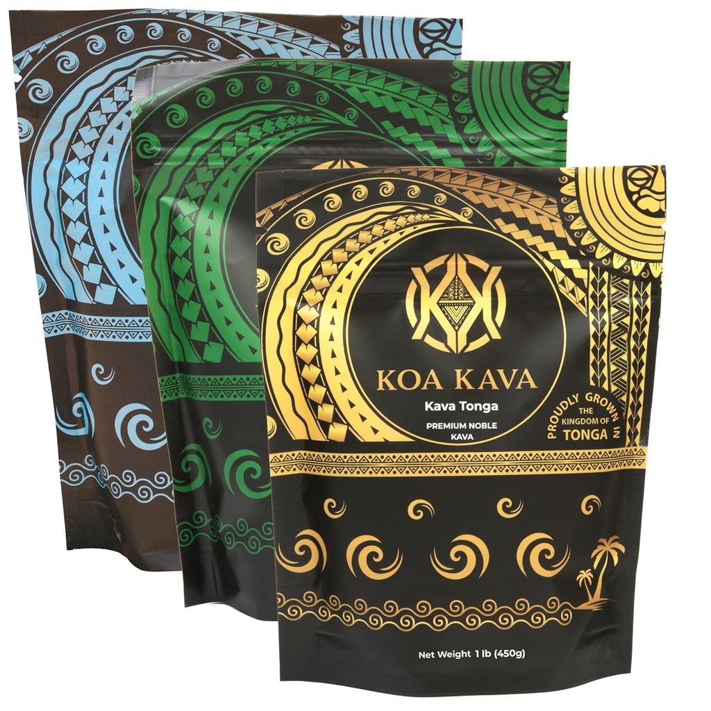 1 Libra Koa Kava Bundle com pó de raiz Premium Tongan, Fijian Waka e Vanuatu Waka Kava