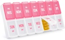 Organizador de comprimidos por semana 2 vezes por dia, caixa de pílulas elegante 7 dias PM com grandes compartimentos, caixa de pílulas fácil de usar, recipiente de pílulas BPA-livre para vitaminas, óleo de peixe, suplementos, medicamentos, rosa