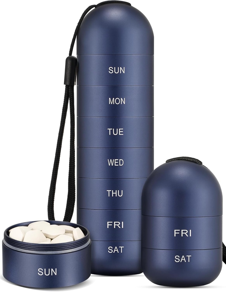 Zannaki Metal Moisture Proof Weekly Pill Organizer, Stackable Alumínio Liga BPA Free Travel Caminhadas 7 dias caixa de comprimidos impermeável e grande compartimento para segurar pílulas, vitaminas, óleo de peixe, suplementos