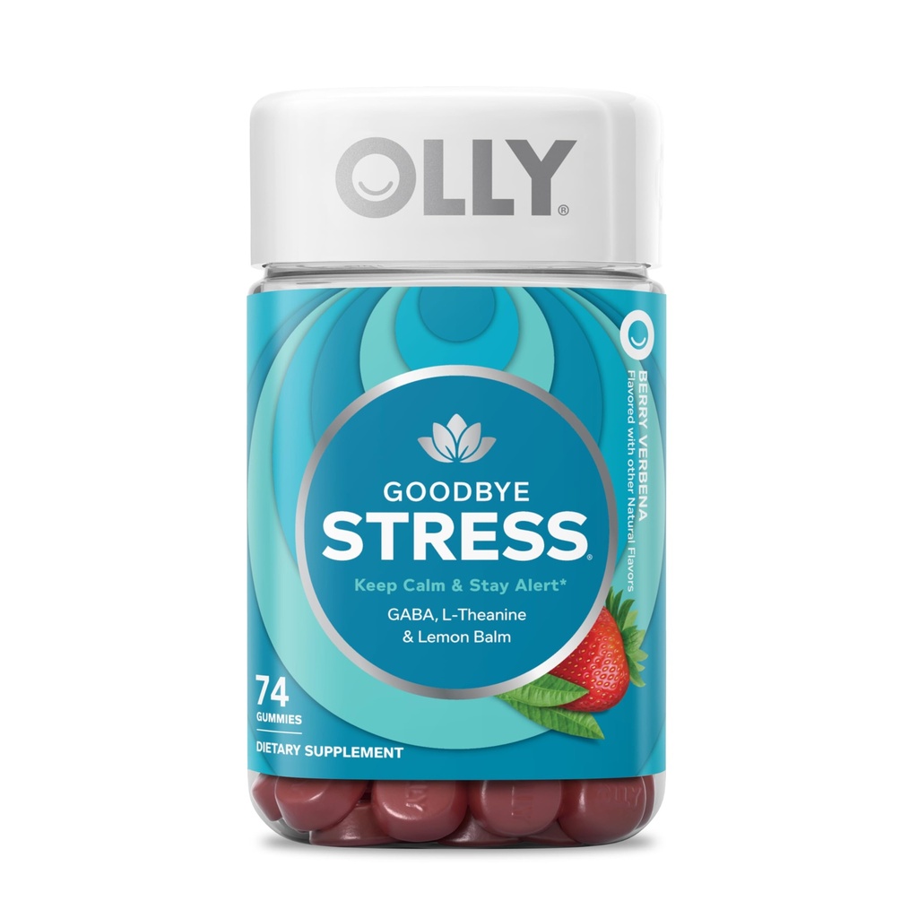 OLLY Bye Stress Gummy, GABA, L-Theanina, Lemon Balm, Stress Alief Supplement, Berry - 74 Count