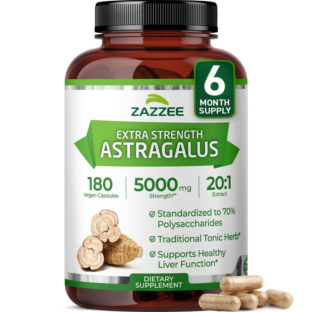 Zazzee Força Extra Astragalus Raiz 20:1 Extrato, 5000 mg Força, 70% Polissacarídeos, 180 Cápsulas Vegan, 6 Mês de Fornecimento, 100% Vegetariano, padronizado e concentrado 20X Extrato, Não-GMO