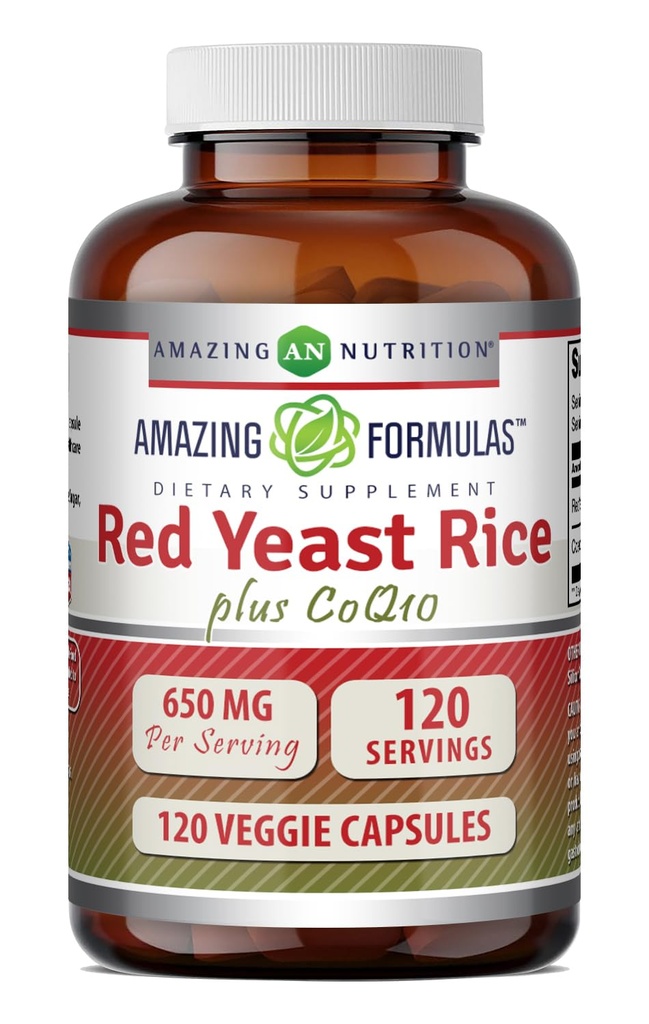 Fórmulas surpreendentes Red Yeast Rice 600 Mg Plus Co Q-10 50 Mg 120 Cápsulas vegetarianas