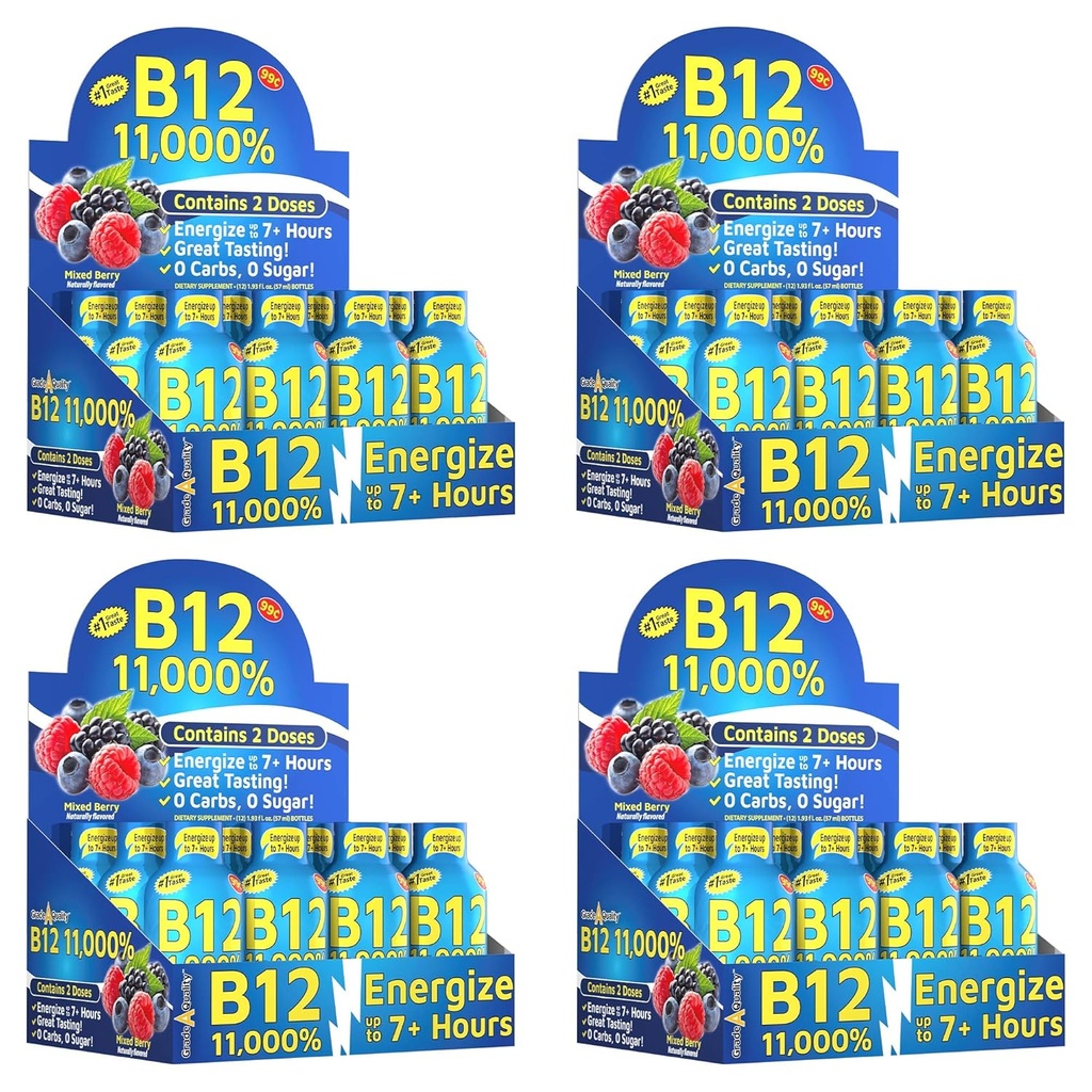 Grau A Qualidade, B12 sabor de Berry misto, até 7+ Horas de Energia, 1,93 Fl Oz, 48 Contagem