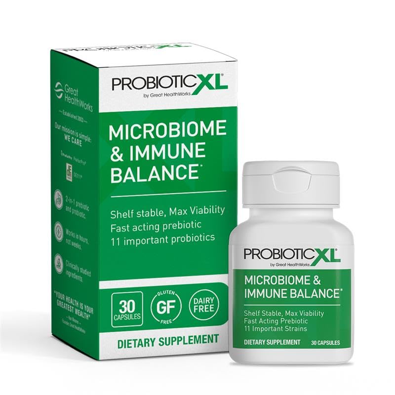 OmegaXL ProbióticoXL - Probiótico & Prebiótico, prateleira estável - Mistura 11 Strains - Promover o crescimento saudável da flora gut, 12,5 bilhões de CFU - Não-GMO, sem glúten - 30 tampas de legumes