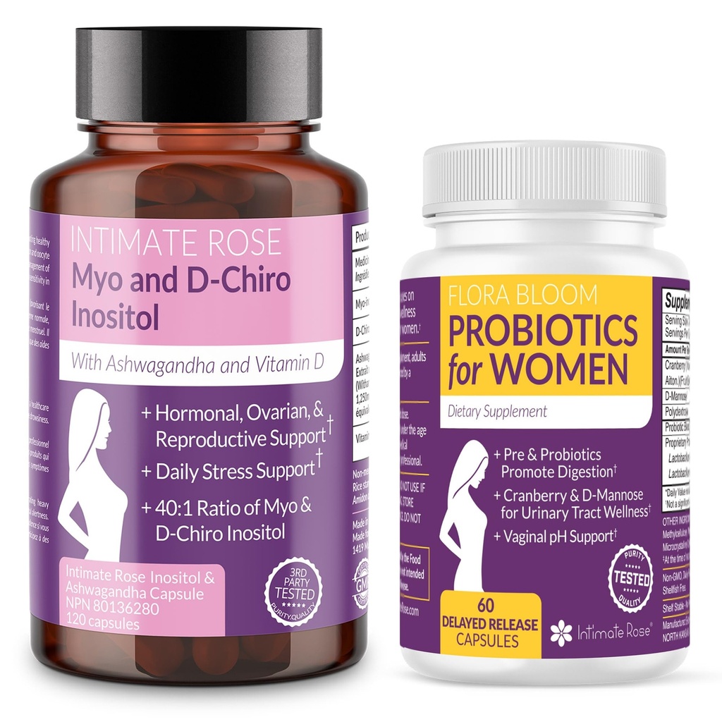 Economize 10% no pacote de bem-estar feminino – Myo-Inositol & D-Chiro Inositol + Probióticos vaginais completos para equilíbrio hormonal, gut, e saúde vaginal
