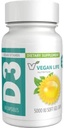 Vegan Life Nutrition - Cápsulas Diárias de Vitamina D3 para Adultos (5000 UI) - Sem Glúten, Não-GMO, Suporta Saúde Óssea e Sistema Imune - 60 Cápsulas