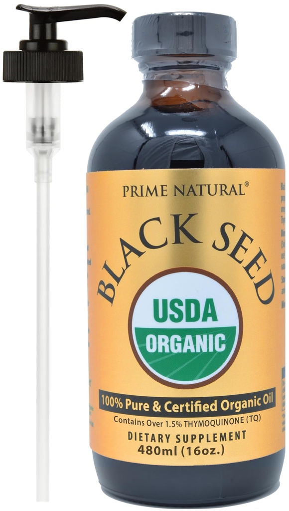 PRIME NATURAL Oil de semente preta orgânico 16 onças - frio prensado não refinado alta timoquinona 1,7% USDA Certificado - origem turca Potente Nigella Sativa Liquid - Vegan Omega 3 6 9, Antioxidante
