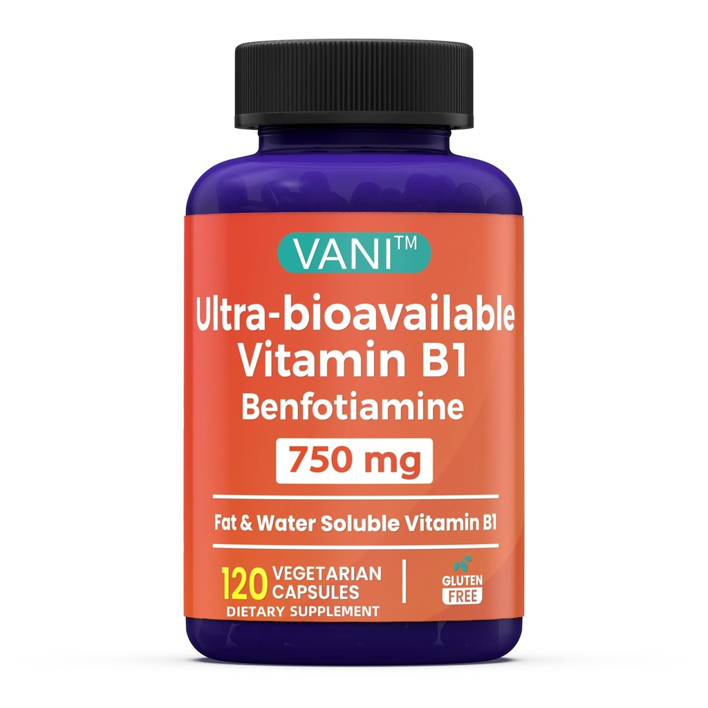 VANI 750MG Benfotiamina com B1, 5X Tempo gordura e água Solúvel Thiamina B1 Suplemento - Terceiro Testado, Sem glúten (120 Cápsulas)