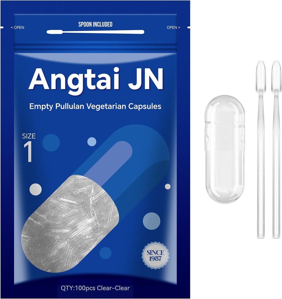 Cápsulas Vazias Tamanho 1 - Cápsulas Vegetarianas Enchíveis Claras Tamanho 1 Cápsulas Pululanas Vazias com Duas Colheres Micro Lab,- Cápsulas Veggie Cápsulas Vazias para DIY Os seus próprios Suplementos