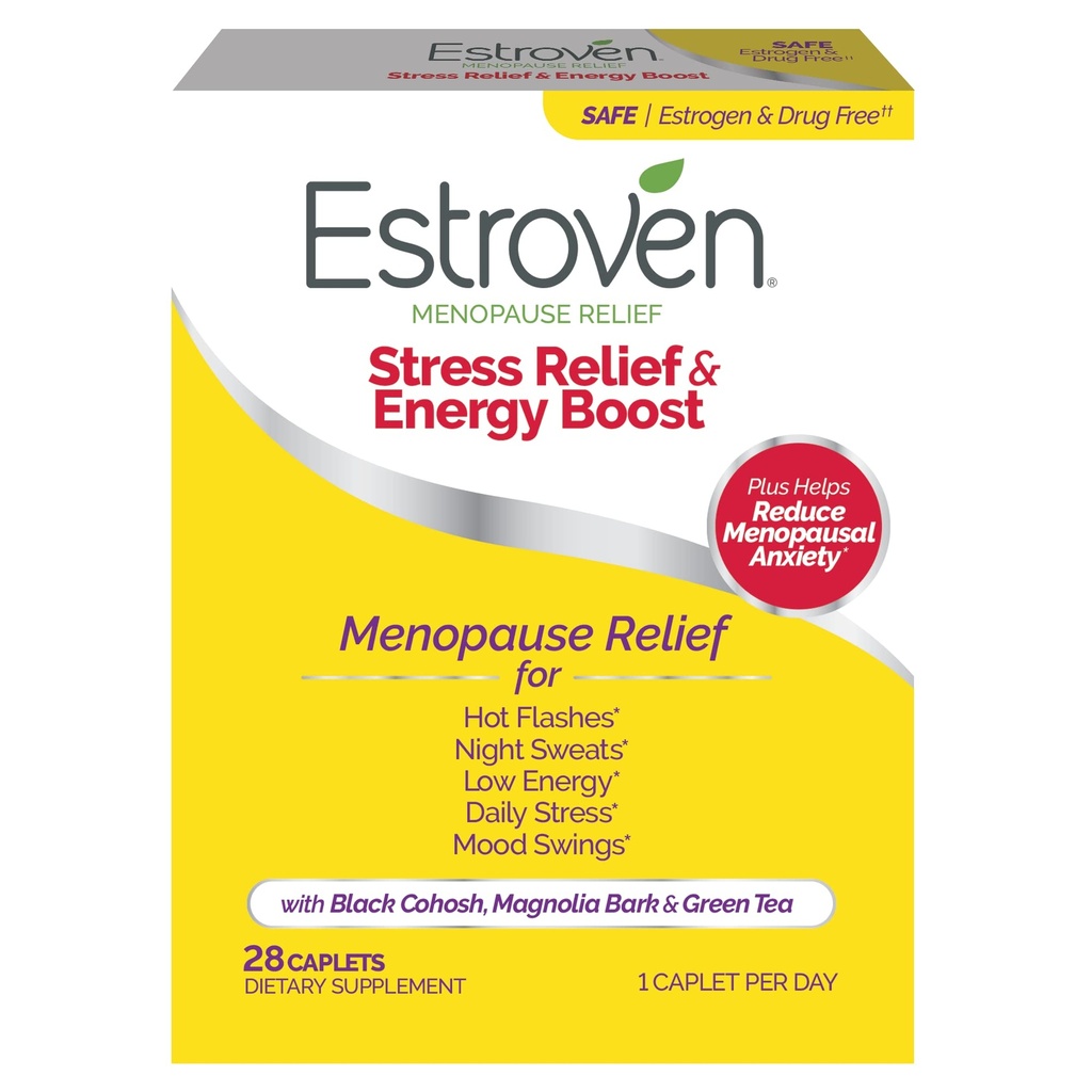 Estroven Stress Relief & Energy Boost for Menopause Relief - 28 Ct. - Ingredientes clinicamente comprovados fornecem estresse e suporte energético + suores noturnos e alívio de flash quente - sem drogas e sem glúten