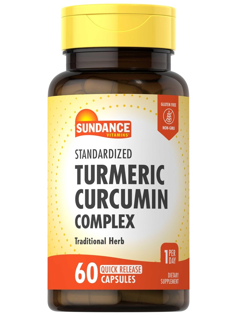 Sundance Turmeric Curcumin Complex 60 Cápsulas de libertação rápida □ Suplemento tradicional de ervas □ Fórmula sem OGM e sem glúten