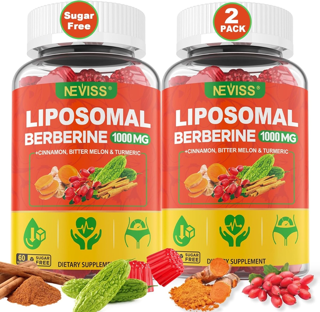 Pigmentos de berbere lipossomais orgânicos + berberina HCL + alcaçuz, Berberina Suplemento com canela Ceilão, Melona amarga, Fibra para digestão, Alcachofra para fígado, Saúde geral, Açúcar grátis
