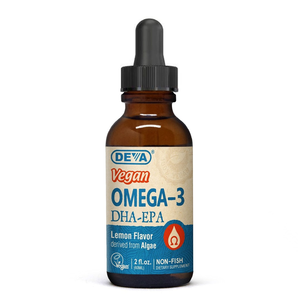 DEVA Vegan Omega-3 líquido DHA - EPA, Não peixe de algas, limão sabor, 2 onça