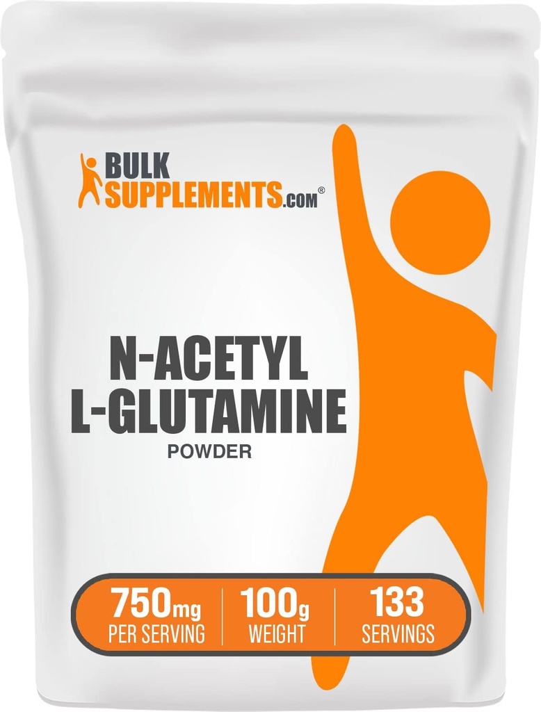 BulkSuplementos.com N-Acetil L-Glutamina em pó - Glutamina Suplemento, L Glutamina em pó, Gut Saúde e Recuperação - Gluten Free, 750mg por serviço, 100g (3,5 onças) (Pacote de 1)