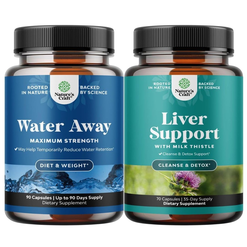 Pacote de pílulas de água away força máxima - pílulas diuréticas de ervas para retenção de água para alívio de enchimento de ação rápida e Fígado Cleanse Detox & Repair Formula - Suplemento de suporte de ervas