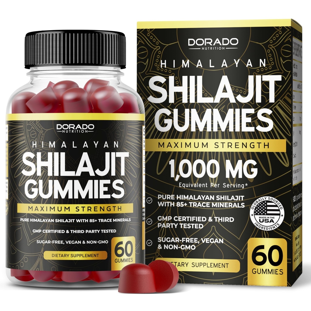 Gummies Shilajit para homens e mulheres 1000mg (Alta potência grau de ouro com 85+ Trace Minerals com ácido fulvico) - Energia & Imunidade Suporte - Terceiro partido testado, Não OGM, Vegan & Made in USA - (60 chicletes)