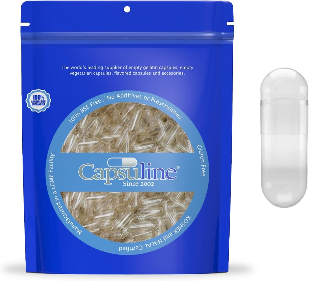 Capsulina Tamanho 000 - Limpar Cápsulas Vegan Vazio - 1000 Contagem - Cápsulas Veggie Vazio - DIY Vegetal Cápsula Preenchimento - Tampas Vazios - Kosher e Halal Certificado - Não-GMO Certificado