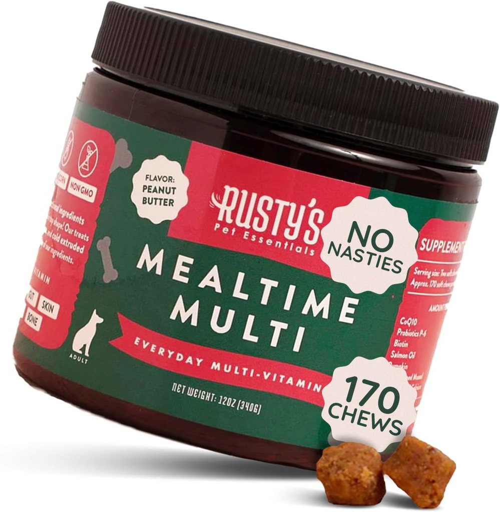 Suplemento de Multivitaminas para Cães Premium (170 Chews) - Refeição Multi - com CoQ10 - Probióticos - Abóbora - Suporte Imune - Promove uma Mobilidade Conjunta Melhor - Pele saudável & Revestimento - Made in the USA