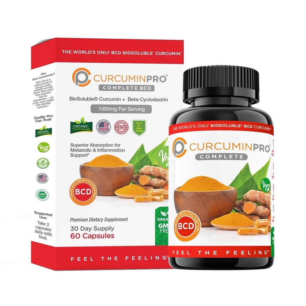 curcuminpro completo BCD □ só do mundo BioSoluble Vegan Beta Cyclodextrina & Curcumin Turmérica Orgânica ; Natural Conjunta & Apoio Músculo