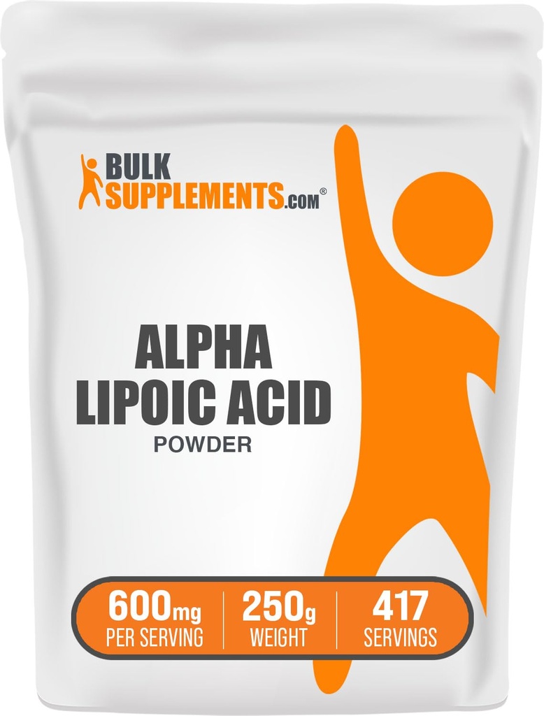 BulkSuplementos.com Ácido Alfa Lipóico em Pó - Suplemento ALA, Suplemento Antioxidante - Gluten Free, 600mg por serviço, 250g (8,8 onças) (Pacote de 1)