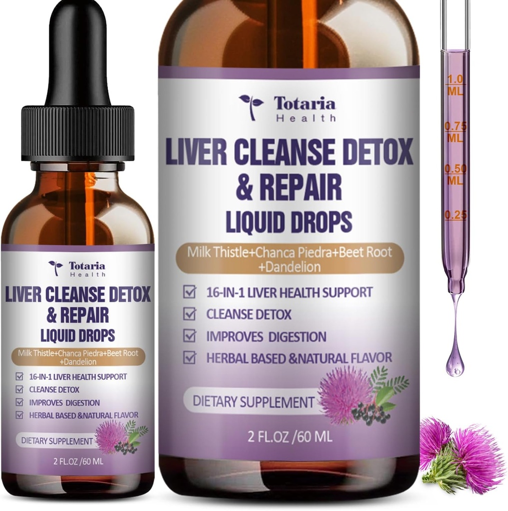 Fígado Cleanse Repair Líquido,1100mg Suplemento de cardo de leite Raíz de dente de leão e 16+ Ervas para suporte de fígado Fígado Ativo Saúde Fórmula No Açúcar Vegan Não-GMO e All-Natural