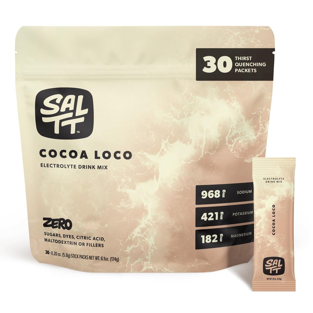 Eletrólitos em pó - Cocoa Loco - 30 Pacotes de Hidratação - Magnésio, Potássio, Sódio, Trace Minerals - Zero Açúcar e Glúten Grátis - Essenciais de viagem