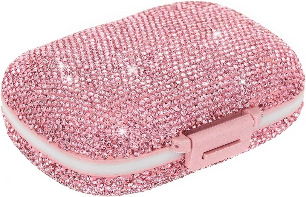 Bebê bonito organizador pequeno caso de pílula Bling para a medicina da bolsa Suporte de recipiente de vitamina caixa de pílulas diária para mulheres Kit de medicina de viagem (Pink)
