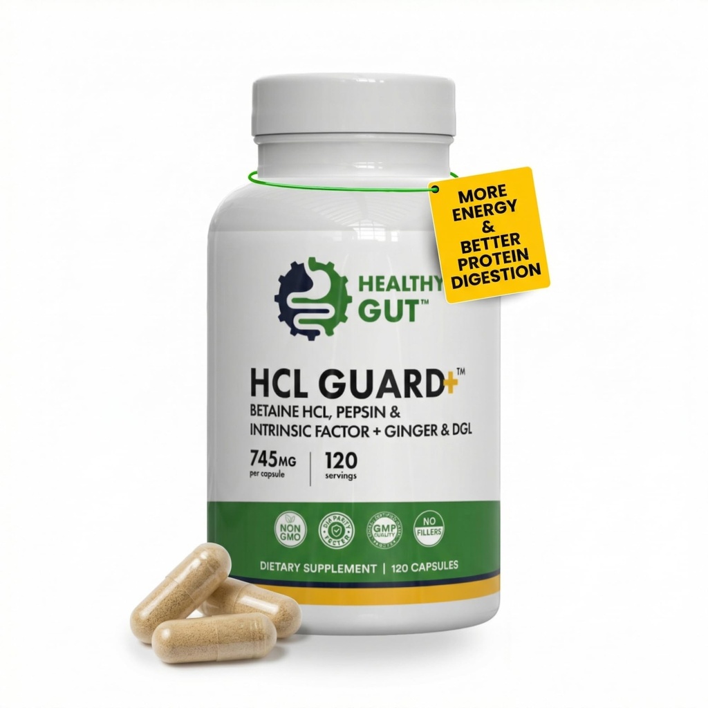 Saudável Gut HCL Guard+ Promove uma função digestiva saudável .