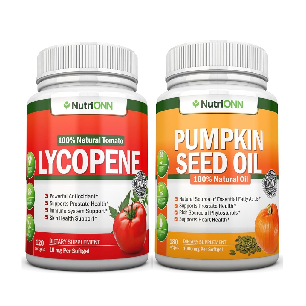 NutriONN Pumpkin Seed Oil Softgels Lycopene Cápsulas Combo - Selecionado Suporte para Próstata e Saúde Urinária