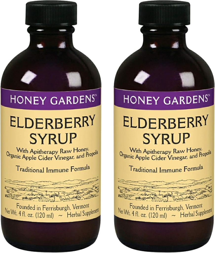Mel Jardins Xarope de Elderberry com grau A Mel cru, Própolis, ACV orgânico e Elderberries □ Fórmula Imune Tradicional w/Echinacea