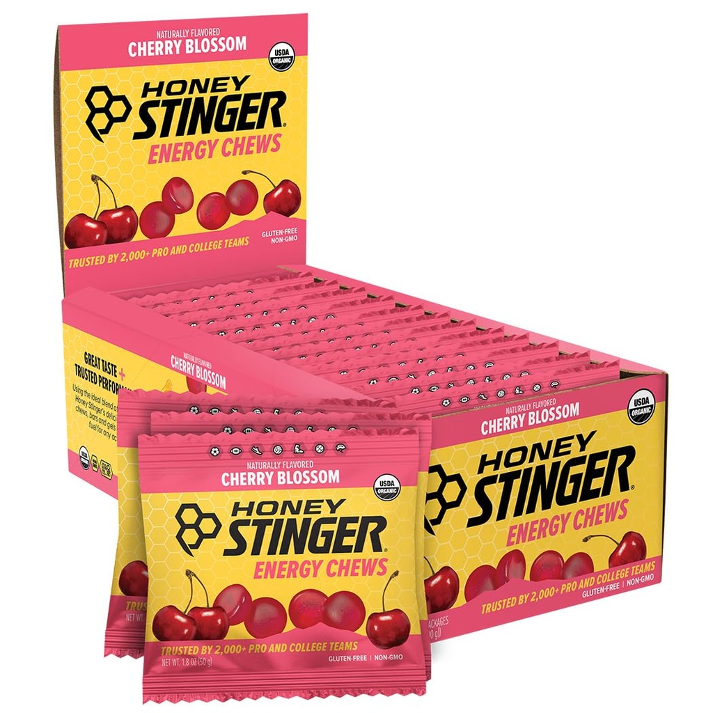Honey Stinger Organic Cherry Blossom Energy Chew, Gluten Free & Caffeine Free, para exercício, corrida e desempenho, nutrição esportiva para casa e ginásio, pré e meio de treino, 12 Pack, 21,6 Ounce