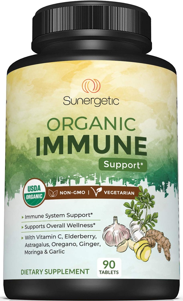 USDA suplemento de suporte imunológico orgânico – suplemento de saúde imunológico orgânico com vitamina C, elderberry, Astragalus, Orégano, Ginger, Moringa e alho – suporte de sistema imunológico orgânico - 90 comprimidos imunológicos