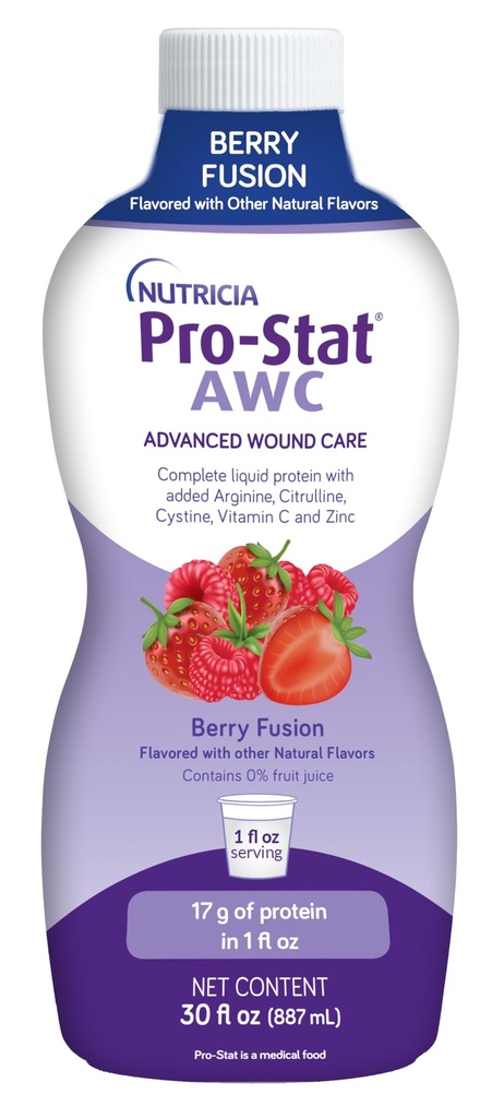 Pro-Stat Advanced Wound Care (AWC), Concentrated Liquid Protein Medical Food - Berry Fusion Flavor, 30 Fl Oz garrafa