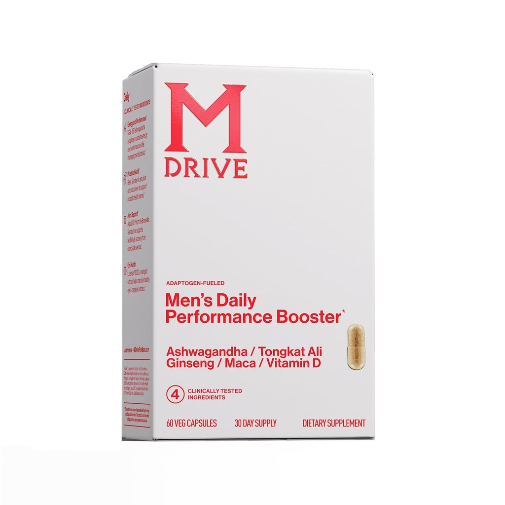 Mdrive masculino desempenho complexo suporte suplemento para homens - Ashwaghanda, Tongkat Ali, Ginseng, Maca & Vitamina D, 60 cápsulas, 30 dias de fornecimento