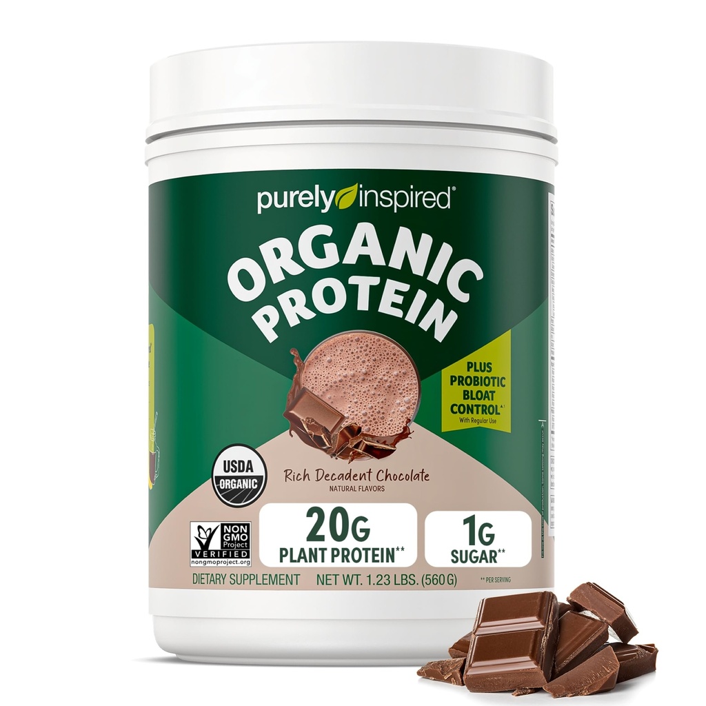 Puramente inspirado Planta-baseado em pó de proteína para homens e mulheres, rico chocolate decadente (16 Servings) - Vegan & Organic - 20g de pó de proteína de ervilha para smoothies & Shakes - Dairy-Free, & Gluten-Free