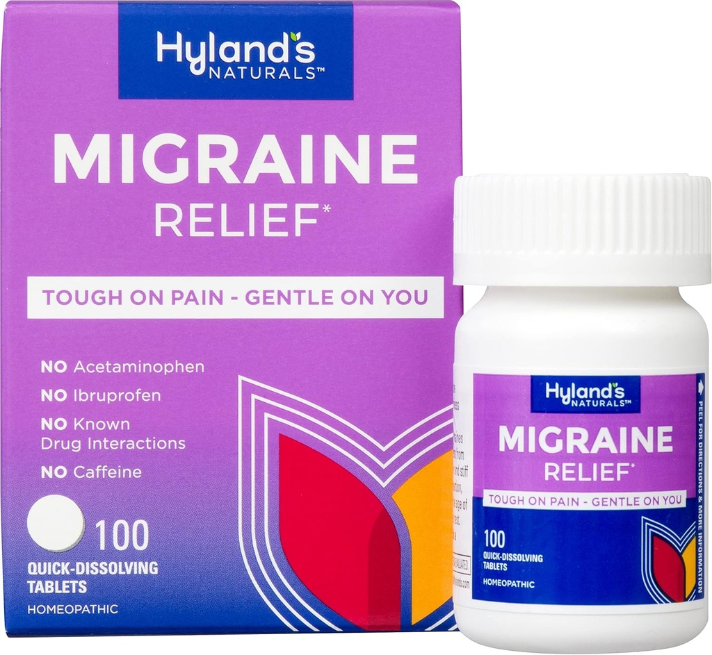 Hyland's Enxaqueca Cefaleia Natural Pain Relief Tablets, Pacote de 1, 100 Count (Packaging May Vary)