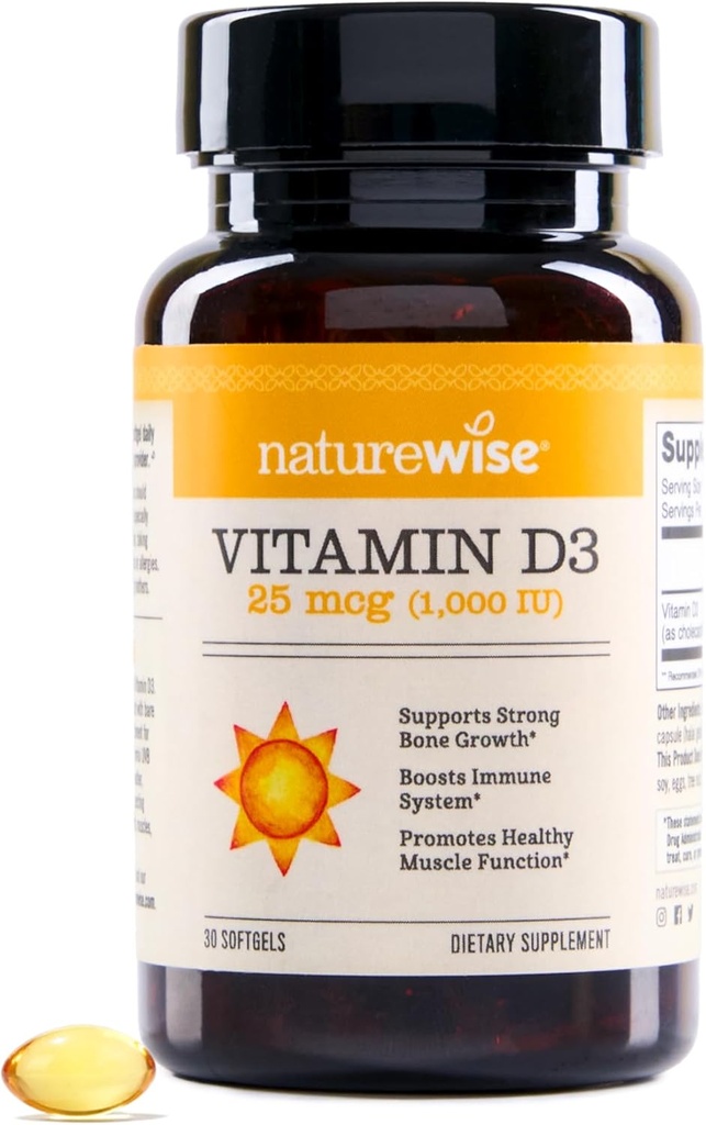 NatureWise Vitamina D3 1000iu (25 mcg) Fonte de 30 dias para apoio imunológico, função muscular saudável, e saúde óssea - Não-GMO, sem glúten em Oliva Extra Virgem Orgânica, (Mini Softgel), 30 contagem