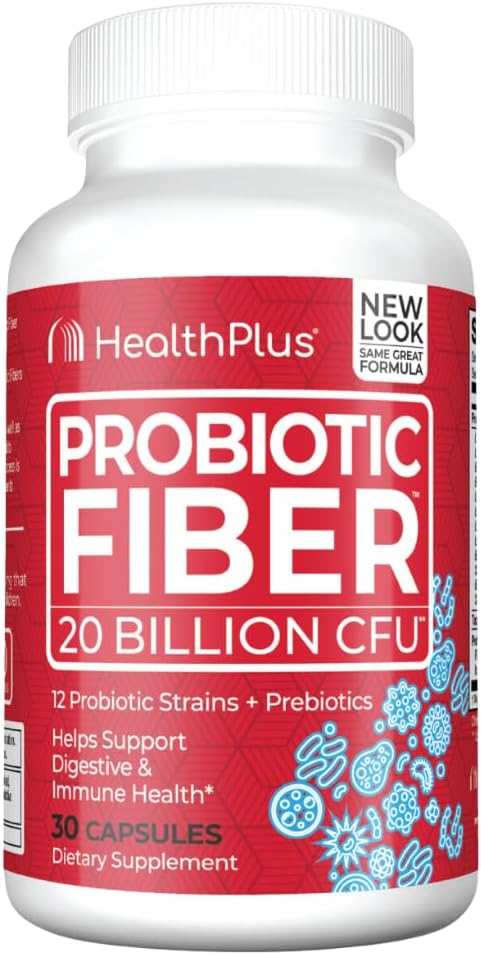 Saúde Plus Fibra Probiótica - Suplemento dietético, Detox, 30 Cápsulas, 30 Servings