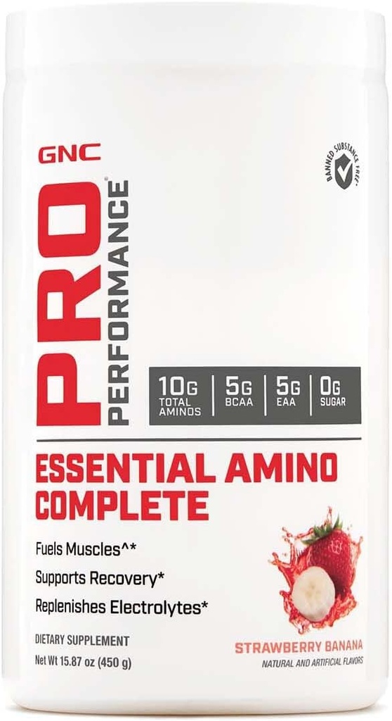GNC Pro Performance Essential Amino Complete, Strawberry Banana, 15,87 oz., Suporta a recuperação muscular