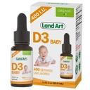 Land Art - Certified Organic Vitamina D3 Drops Baby – 400 UI por gota – 490 Servings – Suporta o desenvolvimento de ossos e dentes – Vitamina D Drops para lactentes e crianças – GMO-Free - Gluten-Free – 0,45 fl oz