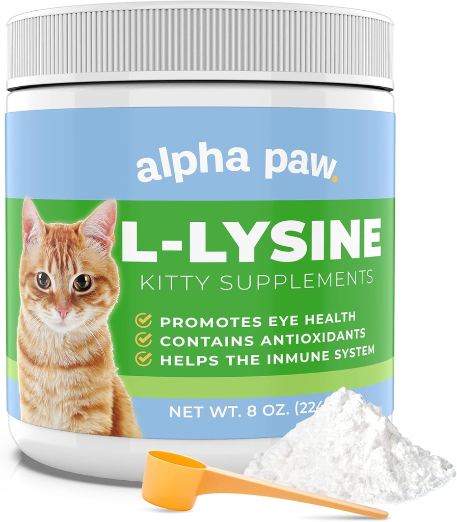 Alfa Paw - Grau humano para animais de estimação - Cat Lysine Suplemento - Extra Servings 5-10 Mês de Abastecimento - Lisina Natural (8 Ounces/227 Grams)