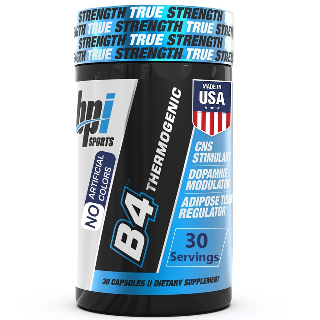 BPI Esportes B4 – Queimador de gordura natural de força extra para mulheres e homens – Keto-Friendly Fat Burner Cápsulas, perda de peso e controle de apetite -Cafeína, Niacin, Quercetin, Yohimbine – 30 Servings – 710mg