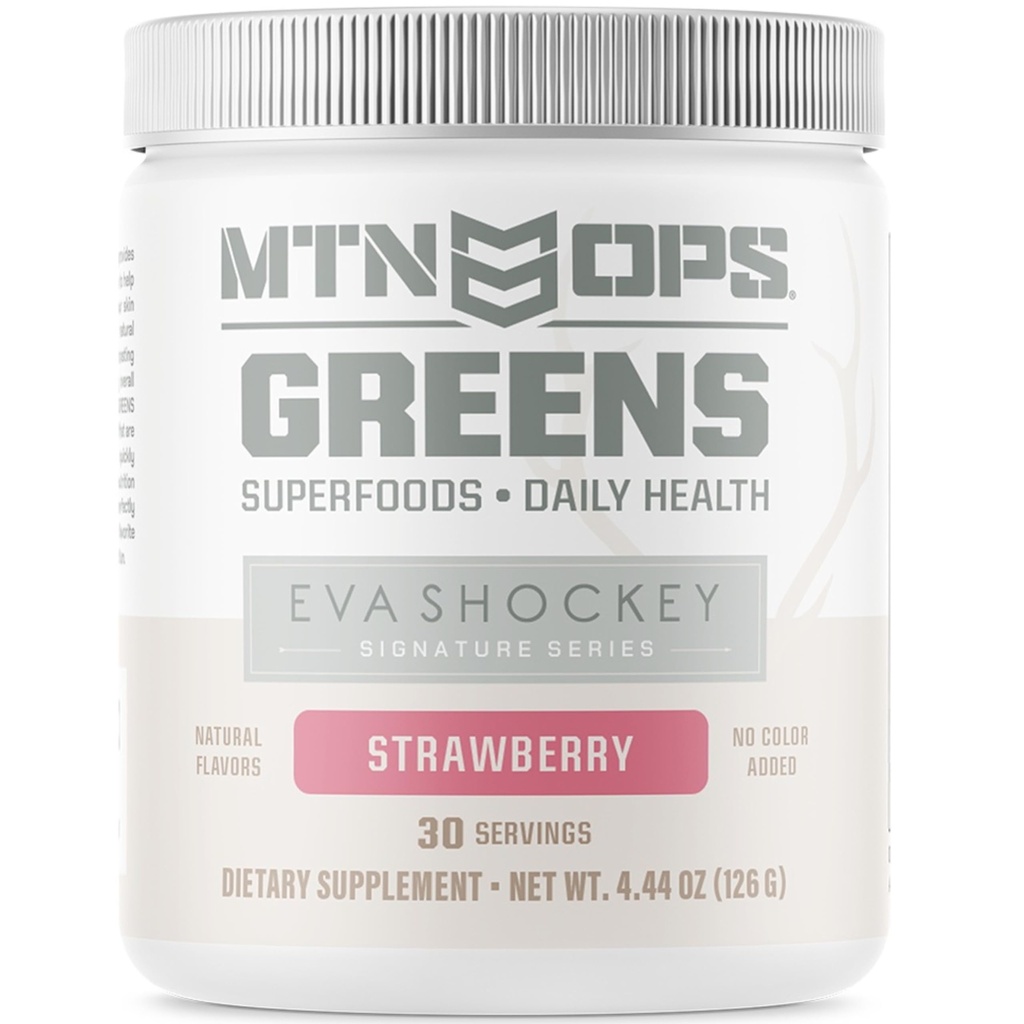 MTN OPS Eva Shockey assinatura série Super Verdes orgânicos Super alimentos em pó, morango, 30 Servings, morango, 4.4 Once