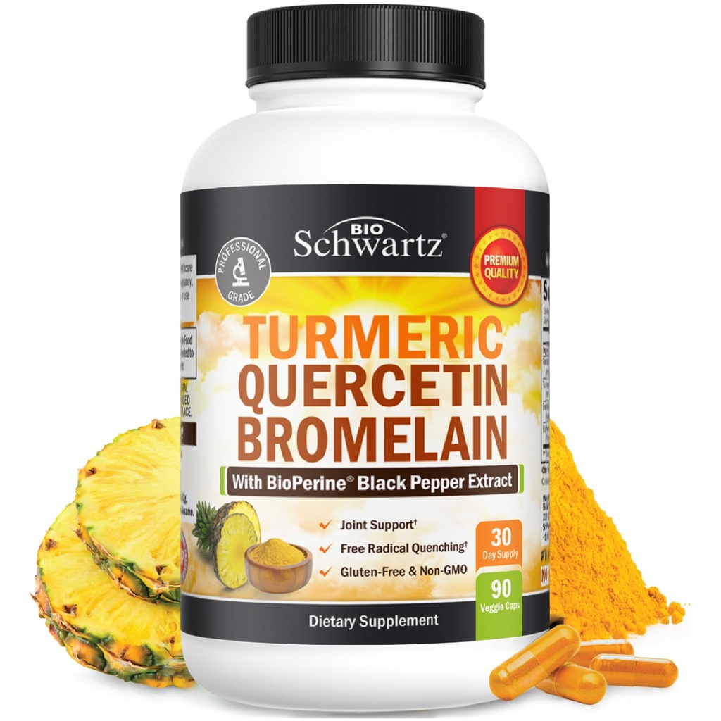 Quercetin açafrão com suplemento de bromelaína - Imune de força extra natural e apoio conjunto com Pimenta preta BioPerine para Absorção Max - Suplemento de bromelaína tumérica orgânica Vegan seguro, Não-GMO
