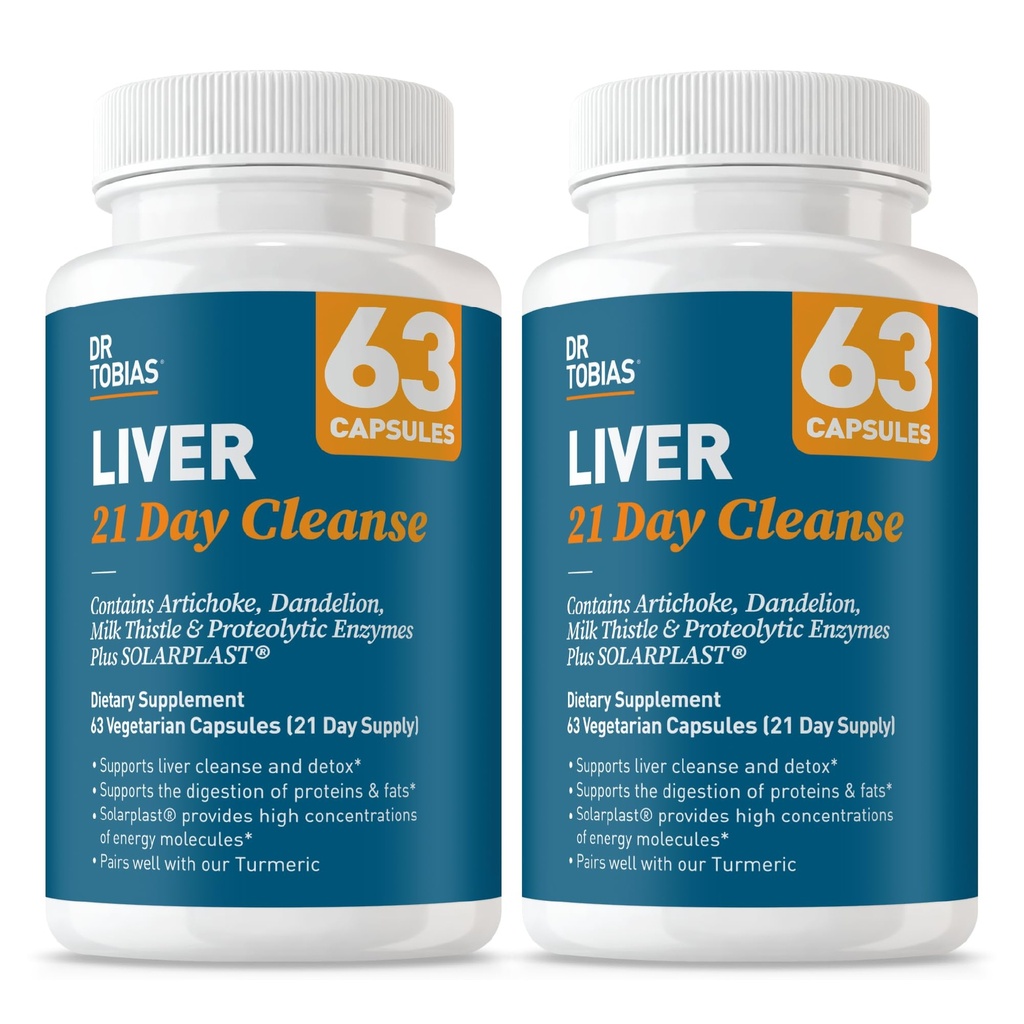 Dr. Tobias Liver 21 Dia Limpar, Desintoxicação de Fio de Ervas Limpa com Solarplast, Extrato de Alcachofra, Cardo de Leite, Extrato de Dandelion & Enzimas Digestivas, 63 Cápsulas Vegetais, 3 Diário, Embalagem de 2